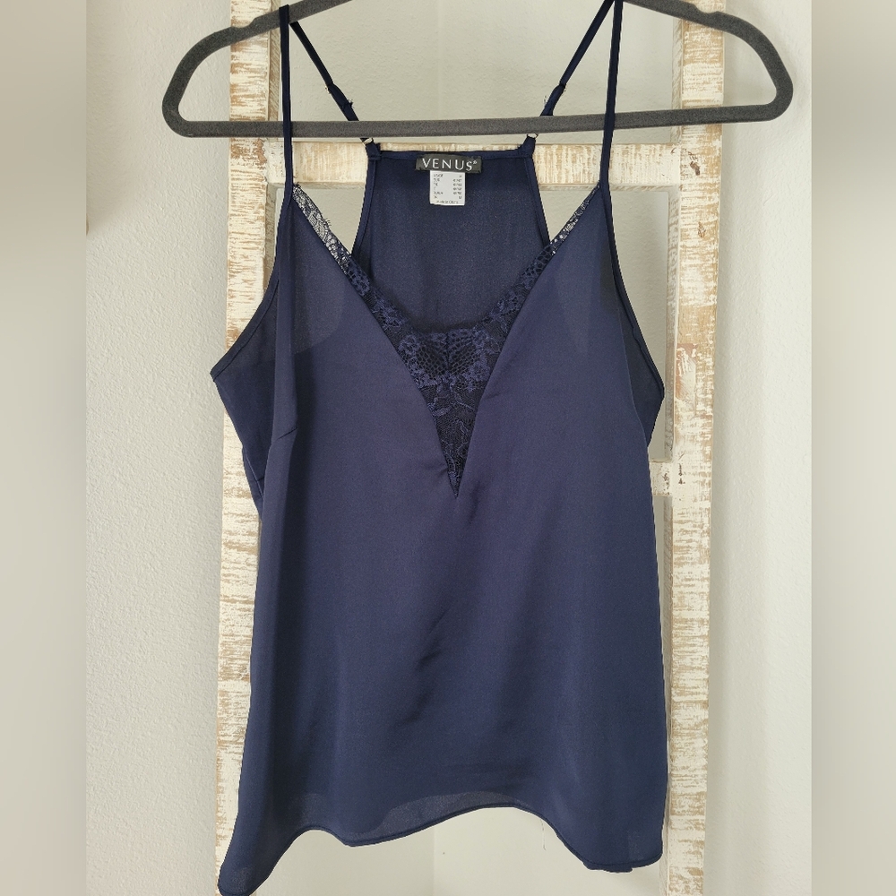 Navy Blue Silky Flowy Cami Sz M, Venus